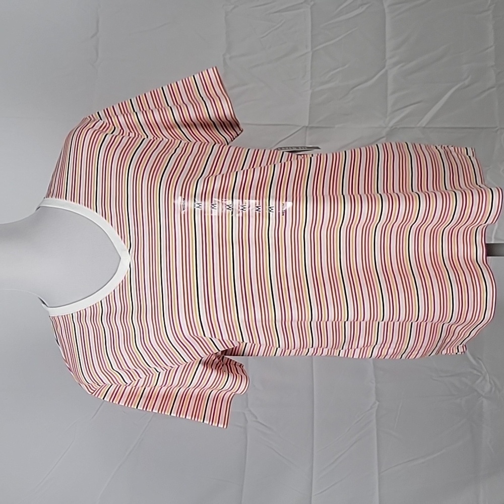 Kim Rogers Size M Multi Color Stripe V Neck Short Sleeve T Shirt, NEW with Tags